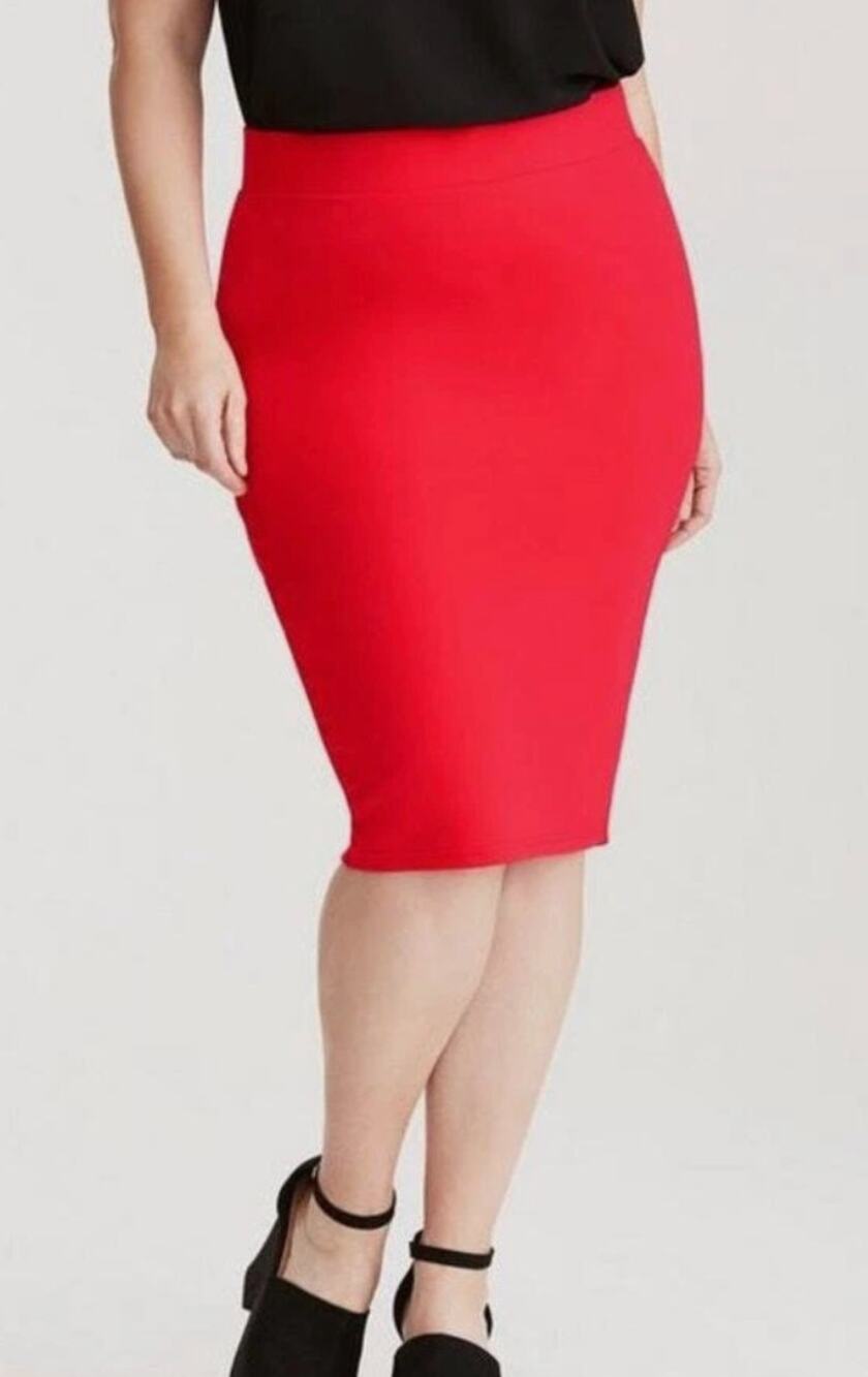 Torrid Skirt Womens 4X Red Pencil Pull On Stretch Rayon Nylon Ponte Knee Length